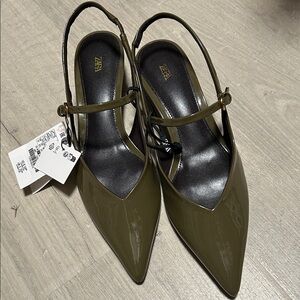 Zara Khaki Slingback Heels
